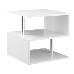HOMCOM 20" Modern End Table, Accent Side Table, S-Shaped Coffee Table with Storage Shelf and Steel Poles, White W2225P156084