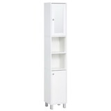 kleankin Tall Bathroom Storage Cabinet with Mirror, Wooden Freestanding Tower Cabinet with Adjustable Shelves, for Bathroom, or Living Room, White W2225P156091