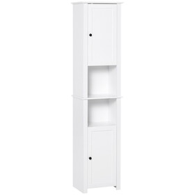 HOMCOM Tall Bathroom Storage Cabinet, Freestanding Linen Tower with 2-Tier Shelf and 2 Cabinets, Narrow Side Floor Organizer, White W2225P156094