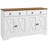 HOMCOM Sideboard, Buffet Cabinet with 2 Drawers, 2Storage Cabinets, 4 Barn-Style Doors and Adjustable Shelves, Farmhouse Buffet Table with Storage, Wood Grain Top, White W2225P156095