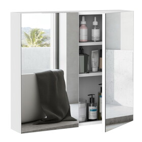 kleankin Bathroom Mirrored Cabinet, 24"x22" Steel Frame Medicine Cabinet, Wall-Mounted Storage Organizer with Double Doors, White W2225P156100