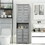 HOMCOM Tall Narrow Bathroom Storage Cabinet with Doors and Shelf Adjustability, Freestanding Bathroom Linen Cabinet with 2 Cabinets and Countertop, Bathroom Floor Cabinet, Gray W2225P156105