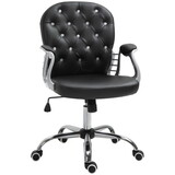 Vinsetto PU Leather Home Office Chair, Button Tufted Desk Chair with Padded Armrests, Adjustable Height and Swivel Wheels, Black W2225P156106