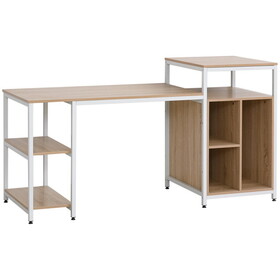 HOMCOM 68 inch Office Table Computer Desk Workstation Bookshelf with CPU Stand, Spacious Storage Shelves & Chic Modern Woodgrain Design, Oak Wood Grain W2225P156110