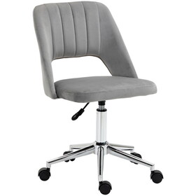 Vinsetto Modern Mid Back Office Chair with Velvet Fabric, Swivel Computer Armless Desk Chair with Hollow Back Design for Home Office, Grey W2225P156111