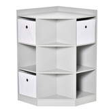 HOMCOM Kids Corner Cabinet, Cubby Toy Storage Organizer, Bookshelf Unit with Three Baskets for Playroom, Bedroom, Living Room, Grey W2225P156296