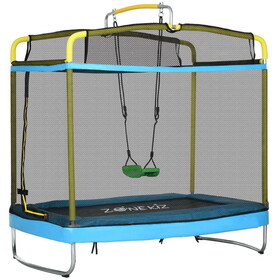 Qaba 3-in-1 Trampoline for Kids, 6.9' Kids Trampoline with Enclosure, Swing, Gymnastics Bar, Toddler Trampoline for Outdoor/Indoor Use, Light Blue W2225P156303