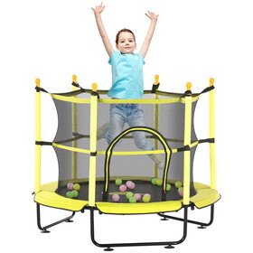 Qaba 4.6' Trampoline for Kids, 55 inch Toddler Trampoline with Safety Enclosure & Ball Pit for Indoor or Outdoor Use, Built for Kids 3-10 Years, Yellow W2225P156304