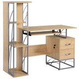 HOMCOM Modern Computer Desk with 4-Tier Bookshelf, Home Office Writing Table Workstation with Tower Storage Shelves Keyboard Tray & Lockable Drawers, Natural W2225P156371