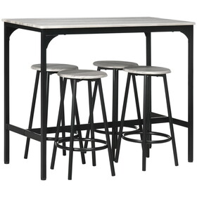 HOMCOM 5-Piece Counter Height Bar Table Set, Rustic 43.25" Dining Table with 4 Bar Stools, Kitchen Table with Wooden Top for Pub, Dining Room, Gray W2225P156386