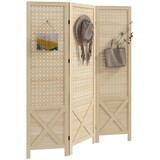 HOMCOM 3 Panel Pegboard Display Room Divider, 4.7' Tall Wood Indoor Portable Folding Privacy Screen, Partition Wall Divider for Home Office, Natural W2225P156392