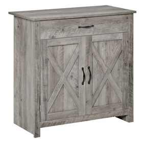 HOMCOM Farmhouse Sideboard Buffet Cabinet, Barn Door Style Kitchen Cabinet, 32" Accent cabinet for Kitchen, Living Room or Entryway, Gray Wash W2225P156395