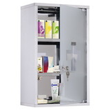 kleankin Wall Mounted Medicine Cabinet, Locking Wall Cabinet with 3 Tier Shelves, Stainless Steel Frame and Glass Door, Lockable with 2 Keys, Silver, 12