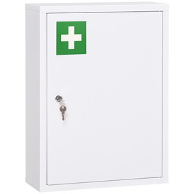 kleankin 16" x 21" Wall Medicine Cabinet with Lock, 3 Tier Steel Locking Wall Cabinet for Bathroom, Kitchen with 2 Keys, White W2225P157906