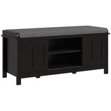 HOMCOM Entryway Shoe Bench Storage Ottoman with Sliding Doors, Adjustable Shelving, 6 Compartments, and Padded Seat, Holds 10 Pairs, Black W2225P157909