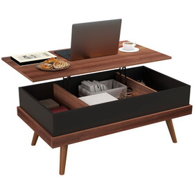 HOMCOM Lift Top Coffee Table, 39.25" Coffee Table with Hidden Compartments and Wood Legs, Walnut W2225P157916