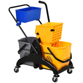 HOMCOM 6.9 Gallon Mop Water Bucket Wringer Cart with Easy to Use Side Press Wringer, Smooth Wheels, Mop-Handle Holder W2225P157917