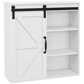 kleankin Farmhouse Bathroom Wall Cabinet, Medicine Cabinet with Sliding Barn Door and Adjustable Shelf, over the Toilet Cabinet, White W2225P157920