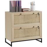 Vinsetto 2 Drawer File Cabinet with Lock, Vertical Filing Cabinet with Keys, Rattan Drawers and Adjustable Hanging Bar for Letter, A4 and Legal Size Paper, Natural W2225P157921