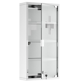 kleankin Wall Mounted Medicine Cabinet, Locking Wall Cabinet with 4 Tier Shelves, Stainless Steel Frame and Glass Door, Lockable with 2 Keys, Silver, 12" x 24" W2225P157925