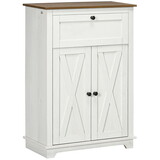 HOMCOM Farmhouse Barn Door Accent Cabinet, Kitchen Sideboard Storage Cabinet with Double Doors, Drawer, and Adjustable Shelf for Bedroom, Living Room, White W2225P160343