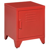 HOMCOM Industrial End Table, Living Room Side Table with Locker-Style Door and Adjustable Shelf, Red W2225P160356