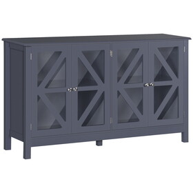 HOMCOM Sideboard, Buffet Cabinet with Tempered Glass Doors and Adjustable Storage Shelf, Credenza, Grey W2225P160361