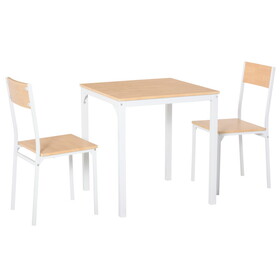 HOMCOM 3-Piece Wooden Square Dining Table Set with 1 Table and 2 Chairs and Sturdy Metal Frame for Small Space, White W2225P160364