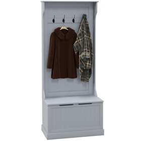 HOMCOM 28" 3-in-1 Entryway Hall Tree with Storage Bench, Coat Rack with Four Hooks and Shoe Storage, Gray W2225P160367
