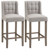 HOMCOM Modern Bar Stools, Tufted Upholstered Barstools, Pub Chairs with Back, Rubber Wood Legs for Kitchen, Dinning Room, Set of 2, Beige W2225P160371