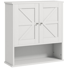 kleankin Farmhouse Bathroom Wall Cabinet, Wall Mounted Medicine Cabinet with Open Shelf & Adjustable Shelf, Storage for Laundry Room, White W2225P160376