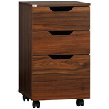 HOMCOM 3 Drawer Office Storage Cabinet, Under Desk Cabinet with Wheels, Brown Wood Grain W2225P160418