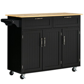 HOMCOM Mobile Kitchen Island with Storage, Kitchen Cart with Wood Top, Storage Drawers, 3-door Cabinets, Adjustable Shelves and Towel Rack, Black W2225P160423