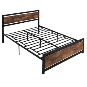 HOMCOM Queen Bed Frame with Headboard & Footboard, Strong Metal Slat Support Bed Frame w/ Underbed Storage Space, No Box Spring Needed, 63"x82"x40.5" W2225P160425