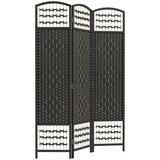 HOMCOM 3 Panel Room Divider, Folding Privacy Screen, 5.6' Room Separator, Wave Fiber Freestanding Partition Wall Divider, Black W2225P160430