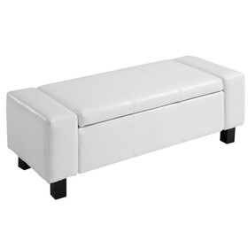 HOMCOM Large 42" Storage Ottoman, Tufted Faux Leather Storage Bench for Living Room, Entryway, or Bedroom, Cream White W2225P160438