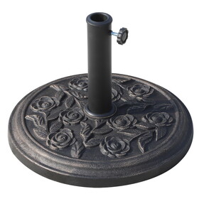 Outsunny 18" 20 lbs Round Resin Umbrella Base Stand Market Parasol Holder with Decorative Rose Floral Pattern & Easy Setup, for &phi;1.5", &phi;1.89" Pole, Bronze W2225P164054