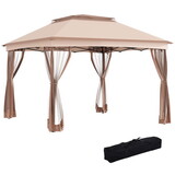 Outsunny 11' x 11' Pop Up Canopy, Outdoor Patio Gazebo Shelter with Removable Zipper Netting, Instant Event Tent w/ 114 Square Feet of Shade and Carry Bag for Backyard, Garden, Khaki W2225P164055