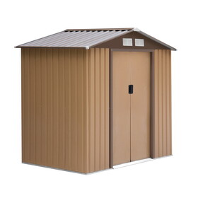 Outsunny 7' x 4' Outdoor Storage Shed, Garden Tool House with Foundation, 4 Vents and 2 Easy Sliding Doors for Backyard, Patio, Garage, Lawn, Yellow W2225P164060