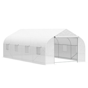 Outsunny 20' x 10' x 7' Outdoor Walk-in Greenhouse, Tunnel Green House with Roll-up Windows, Zippered Door, PE Cover, Heavy Duty Steel Frame, White W2225P164061