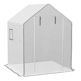 Outsunny 1 Piece Walk-in Greenhouse Replacement Cover, 01-0472 w/ Roll-up Door, Mesh Windows, 55"x56.25"x74.75" Reinforced Anti-Tear PE Hot House Cover (Frame Not Included), White W2225P164068