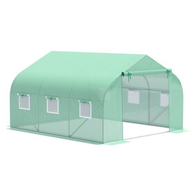 Outsunny 12' x 10' x 7' Outdoor Walk-in Greenhouse, Tunnel Green House with Roll-up Windows, Zippered Door, PE Cover, Heavy Duty Steel Frame, Green W2225P164073