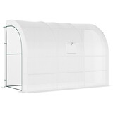 Outsunny 10' x 5' x 7' Lean to Greenhouse, Walk-in Green House, Plant Nursery with 2 Roll-up Doors and Windows, PE Cover and 3 Wire Shelves, White W2225P164078