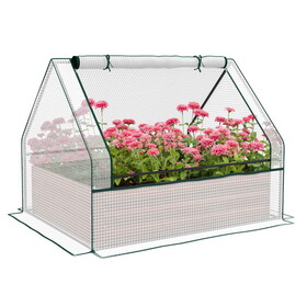 Outsunny Raised Garden Bed with Mini Greenhouse, Galvanized Outdoor Planter Box with Cover, for Herbs and Vegetables, Use for Patio, Garden, Balcony, White Cover and Brown Planter W2225P164081