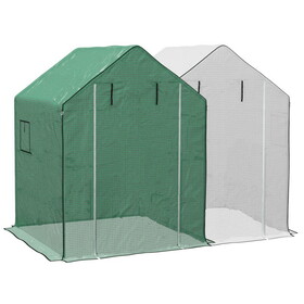 Outsunny 2 Pieces Walk-in Greenhouse Replacement Cover, 01-0472 w/ Roll-up Door, Mesh Windows, 55"x56.25"x74.75" Reinforced Anti-Tear PE Hot House Cover (Frame Not Included), White, Green