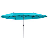 Outsunny Extra Large 15ft Patio Umbrella, Double-Sided Outdoor Umbrella with Crank Handle and Air Vents for Backyard, Deck, Pool, Market, Blue