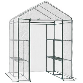 Outsunny 5' x 5' x 6' Mini Walk-in Greenhouse Kit, Portable Green House with 3 Tier Shleves, Roll-Up Door, and Weatherized Plastic Cover for Backyard Garden, Garden W2225P164103