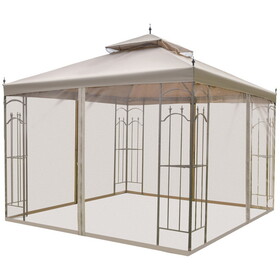 Outsunny 10' x 10' Patio Gazebo with Corner Frame Shelves, Double Roof Outdoor Gazebo Canopy Shelter with Netting, for Patio, Wedding, Catering & Events, Brown W2225P164105