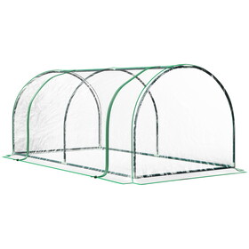 Outsunny Mini Greenhouse, Waterproof Cloche Cold Frame, 7' L x 3' W x 2.5' H Portable Hot House, 4 Zippered Doors, Green W2225P164115