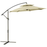 Outsunny 9' 2-Tier Cantilever Umbrella with Crank Handle, Cross Base and 8 Ribs, Garden Patio Offset Umbrella for Backyard, Poolside, and Lawn, Beige W2225P164122